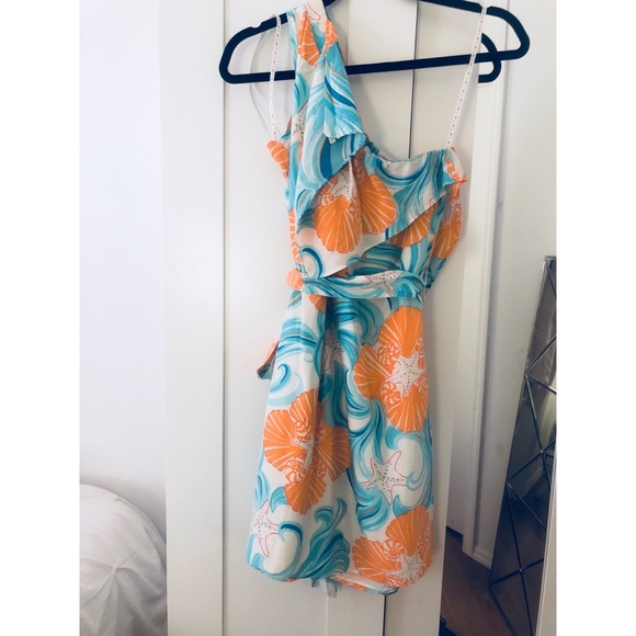 One Shoulder Lilly Pulitzer Printed Silk Dress, 4 - Picture 2 of 4